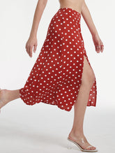 High Waisted Polka Dot Slit Midi Skirt